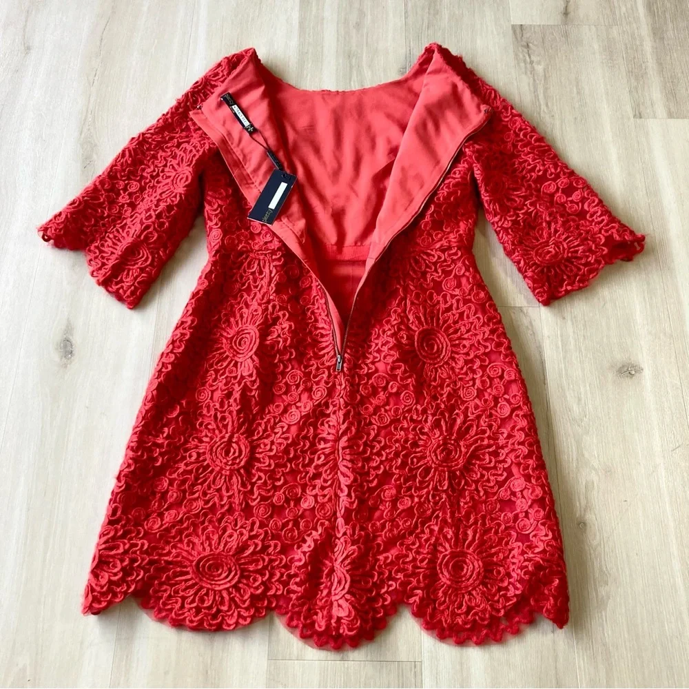 NWT Anthropologie Plenty Tracy Reese Red Scalloped Hem 3/4 Sleeve Dress size 6 - Picture 3 of 14